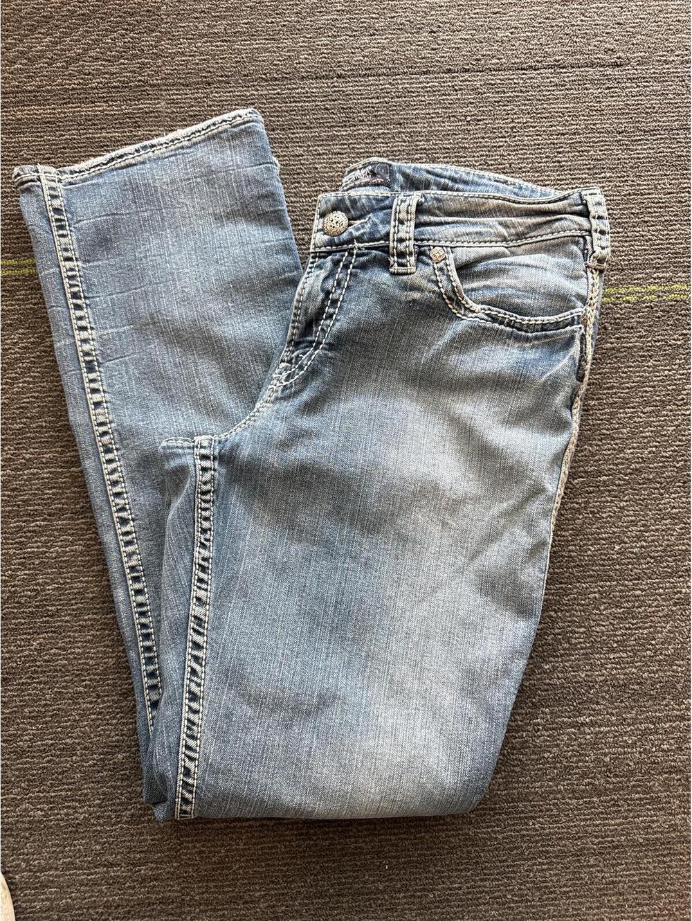 Silver Jeans Women's Size 14/33 Suki Flap 17" Denim Boot Cut Jeans